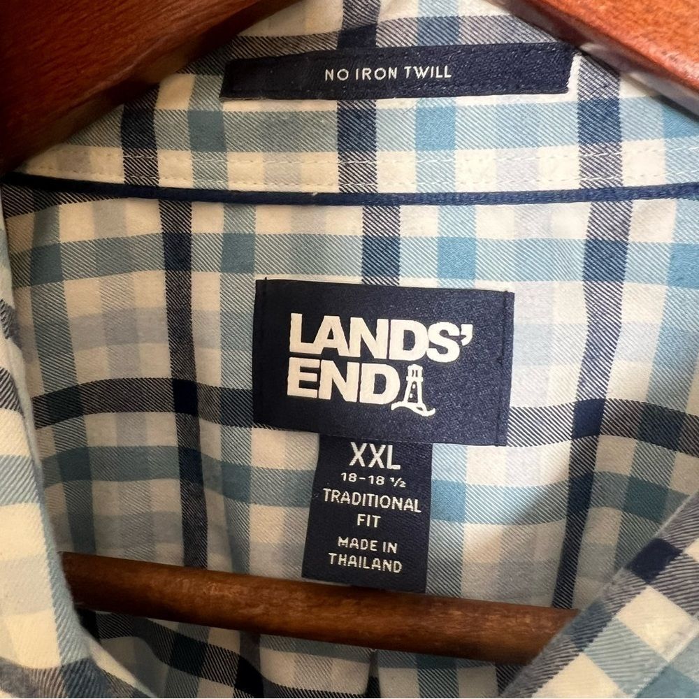 Lands' End Men’s Blue Plaid Long Sleeve Button-Down Shirt Traditional Fit - Picture 4 of 4